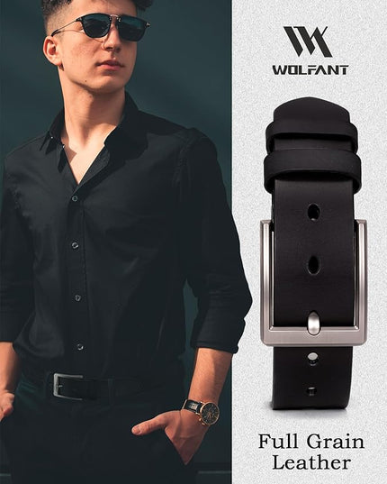 WOLFANT Men's 1.5" Full Grain Leather Belt,100% Italian Real Solid Leather
