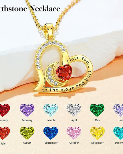 Anniversary Necklace for Women Birthstone Jewelry for Wife Gifts for Her Wife Birthday Gift Ideas Anniversary for Girlfriend I love you to the moon and back Necklaces Filled 925 Sterling Sliver