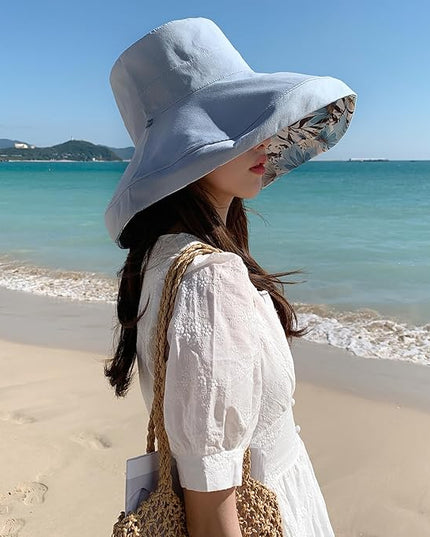 HUAMULAN Women Summer Sun Hat Wide Brim Wired Edge Floral Beach Bucket Hats Reversible Foldable Travel UV Protection Lady Hat
