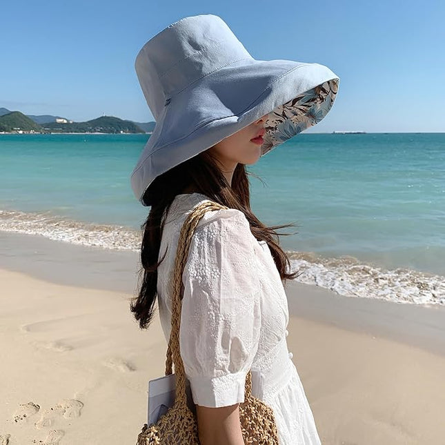 HUAMULAN Women Summer Sun Hat Wide Brim Wired Edge Floral Beach Bucket Hats Reversible Foldable Travel UV Protection Lady Hat