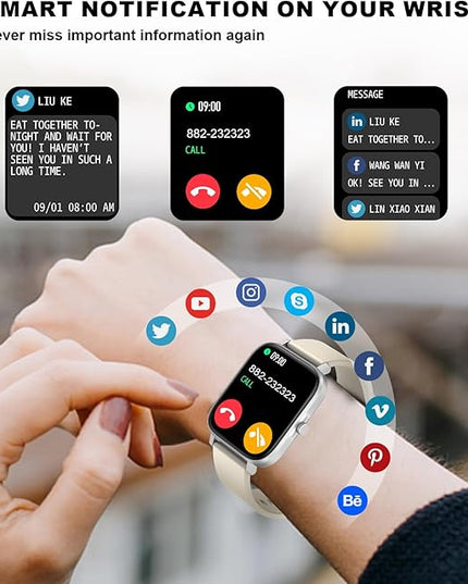 Smart Watch for Men Women Compatible with iPhone Samsung Android Phone 1.69 inch Full Touch Screen IP68 Waterproof Bluetooh Fitness Tracker Heart Rate/Sleep Monitor (Starlight)