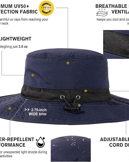 Oversized XL XXL Waterproof Sun Hat for Big Heads Mesh Bucket Hat Wide Brim Adjustable Packable Hiking Beach Fishing