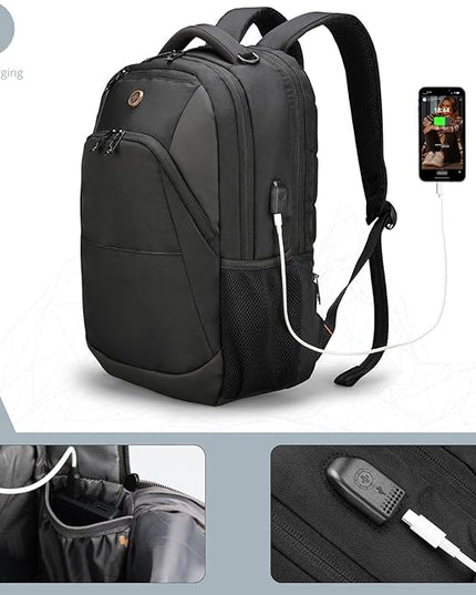 Swissdigital Design Travel Laptop Backpack, Laptops Backpack with USB Charging Port for Men Women Fits 16 Inch Notebook, Black | SD1670-01