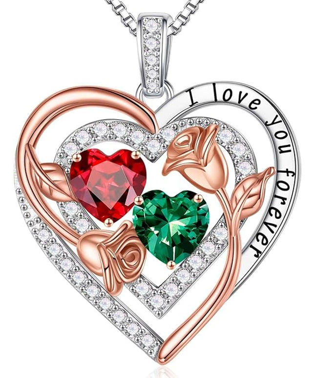 Iefil Christmas Gifts for Women - Sterling Silver Birthstone Necklace Anniversary Birthday Gifts for Her Wife Mom Daughter