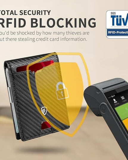 RUNBOX Mens Slim Wallet with Money Clip RFID Blocking Bifold Credit Card Holder for Men with Gift Box