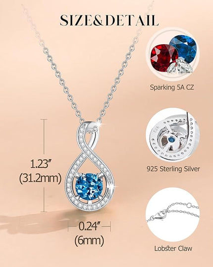 FANCIME Birthstone Necklaces for Women Fine Jewelry Sterling Silver Infinity Pendant Anniversary Birthday Gifts for Her Women Wife Mom Lady Daughter, Chain 16"+2" Extend