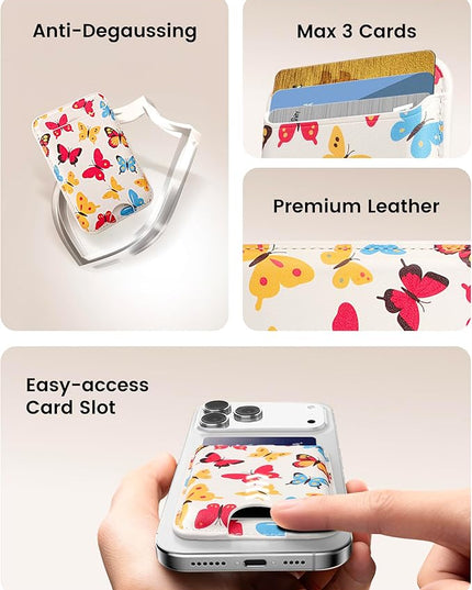 Magnetic Mag-safe Wallet Cell Phone Card Holder for Phone Case with Mag-Safe, Stronger Magnetic RFID Leather Phone Wallet Stick on for iPhone 17/16/15/14/13/12 Series, Fit 3 Cards