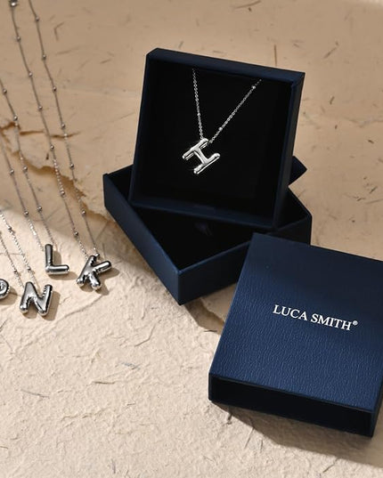 LUCA SMITH Initial Necklaces for Women, Dainty Balloon Bubble Letter, Name Letter Alphabet Pendant Layered Choker Chain Jewelry Gift