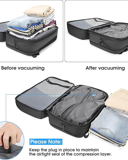 Vacuum Seal Travel Backpack, Expandable Vacpack Backpack with Vaccum Compression System, Water Ressistant 17.3 Inch Laptop Backpack with USB Charging Port-Vacuum Pump Included