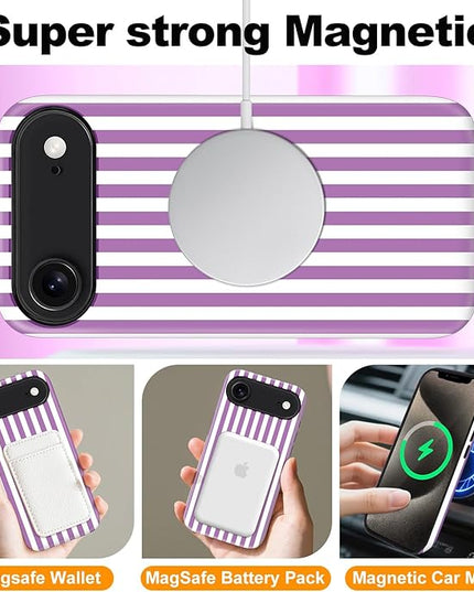 Magnetic for iPhone 17 Air Case Cute Stripes Phone Case, Shockproof Slim TPU and Hard PC Protective Phone Cover Compatible with MagSafe Designed for Women Girls, Purple