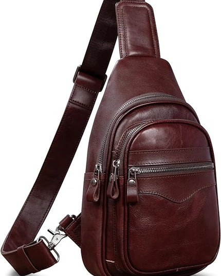 Genuine Leather Sling Bag for Men and Women Crossbody Shoulder Bag Sling Backpack Chest Purse Carry on Casual Daypack