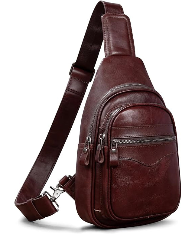 Genuine Leather Sling Bag for Men and Women Crossbody Shoulder Bag Sling Backpack Chest Purse Carry on Casual Daypack