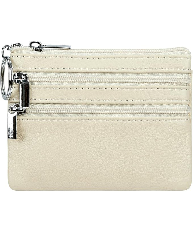 Women's Genuine Leather Coin Purse Mini Pouch Change Wallet with Keychain