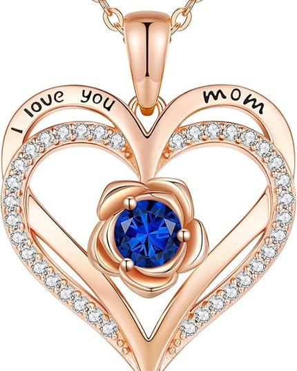 CDE Christmas Gifts for Women S925 Silver Rose Gold Heart Birthstone Necklaces for Women，Ideal Anniversary or Birthday Jewelry Gifts for Wife Girlfriend Her
