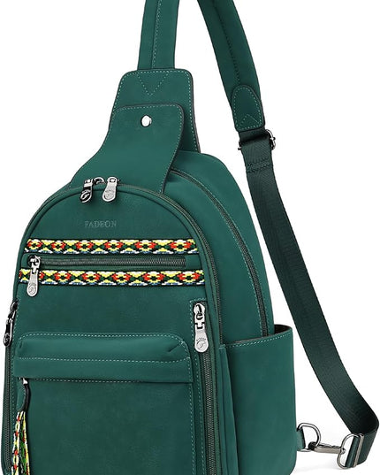 FADEON Large Sling Bag for Women, Leather Crossbody Purse Designer Anti Theft Sling Backpack, RFID Fanny Packs for Travel