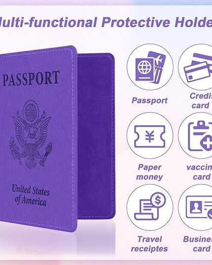 Passport Holder for Travel, 2 PCS Passport Holder, Travel Passport Holders Must Haves for Women Men, Pink and Purple Passport Cover Passport Wallet Case Holders for Travel Cruise Ship Essentials Gifts