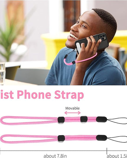 CACOE Phone Lanyard 2 Pcs-1 Pcs Adjustable Neck Strap, 1 Pcs Wrist Strap, 2 Pads, Universal Crossbody Multifuctional Cell Phone Lanyards Compatible with Most Smartphones(Light Pink)