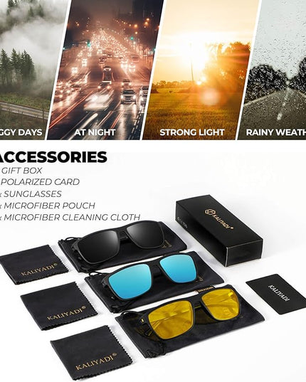 KALIYADI Polarized Sunglasses for Men, Lightweight Sun Glasses with UV Protection for Driving Fishing Golf