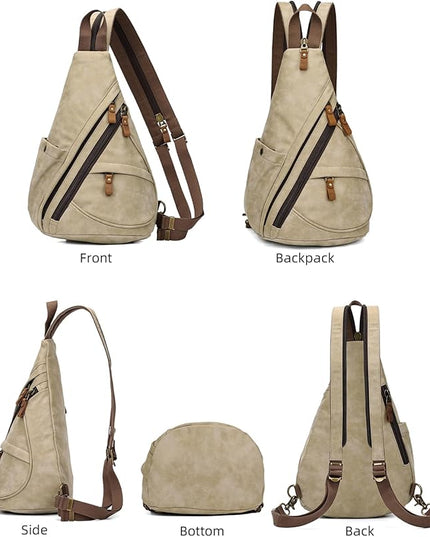 KL928 PU Leather Sling Bag - Small Crossbody Backpack Shoulder Casual Daypack Rucksack for Men Women