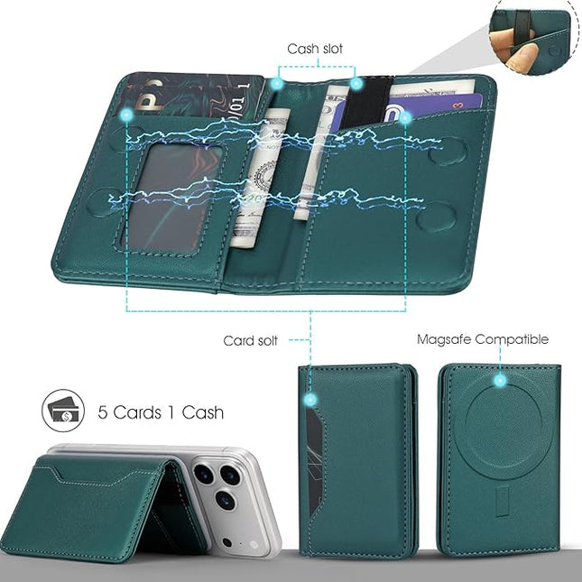 ASAPDOS for MagSafe Wallet,Magnetic Card Holder RFID Blocking Wallet with 5 Card Slots & Cash Pocket for iPhone 17/16/ 15/14/ 13/12/ Pro/Max/Plus/Air Blue Green