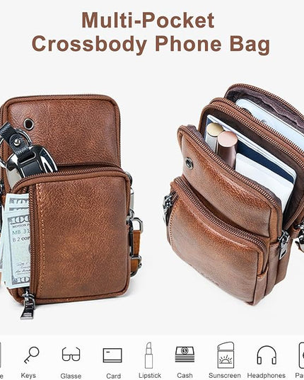 Bluome Small Crossbody Phone Purse for Women –PU Leather Crossbody Handbag Wallets Shoulder Travel Bag with Headphone Jack