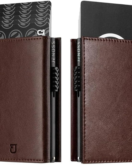 Taurus Smart Wallet For Men: Full Grain Leather, Handcrafted, Slide Metal Pop Up Case, Slim RFID Blocking Credit Card Holder, Minimalist, Compact - 9-12 Cards Organizers | ID | Money Clip (Brown)