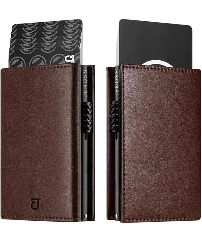Taurus Smart Wallet For Men: Full Grain Leather, Handcrafted, Slide Metal Pop Up Case, Slim RFID Blocking Credit Card Holder, Minimalist, Compact - 9-12 Cards Organizers | ID | Money Clip (Brown)