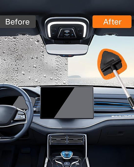 11pcs Windshield Cleaner Tool, Car Window Cleaning Wash Kit with 6 Reusable Microfiber Pads 2 Spray Bottles and Extendable Handles Auto Glass Wiper Kit, Orange