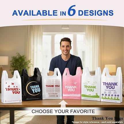 YoYoRain 1000 Pack White Thank You T-Shirt Bags with Handles, 11"x6"x21" Plastic Shopping Bags for Grocery, Retail & Takeout
