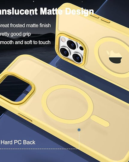 Hython Case for iPhone 12 Pro Max Case Magnetic Translucent Matte Phone Cases 6.7" [Compatible with MagSafe] Thin Slim Fit Shockproof Bumper Hard Protective Cover for Women Men Girls, Frosted Yellow