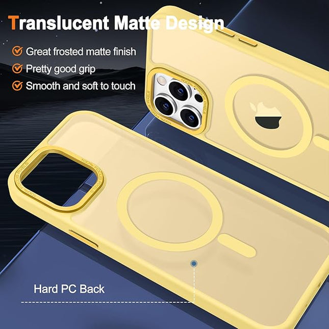 Hython Case for iPhone 12 Pro Max Case Magnetic Translucent Matte Phone Cases 6.7" [Compatible with MagSafe] Thin Slim Fit Shockproof Bumper Hard Protective Cover for Women Men Girls, Frosted Yellow