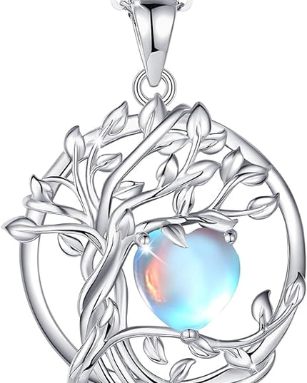 FANCIME Tree of life Birthstone necklace Sterling Silver Pendant Birthstone Necklace Gemstone Anniversary Birthday Jewelry Christmas Gifts for Mom Her Wife