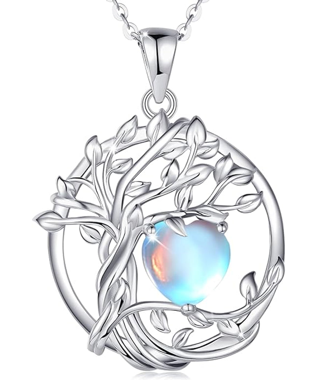 FANCIME Tree of life Birthstone necklace Sterling Silver Pendant Birthstone Necklace Gemstone Anniversary Birthday Jewelry Christmas Gifts for Mom Her Wife