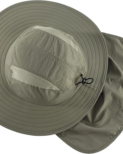 Home Prefer UPF 50+ Mens Wide Brim Fishing Hat with Neck Flap Sun Hat for Men Women Sun Protection Cap