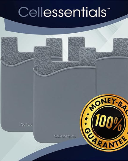 USA Merchant - Cellessentials Redesigned Card Holder - Silicone Stick on Cell Phone Wallet with Pocket for Credit Card ID Business Card - iPhone Android & Smartphones (Grey)