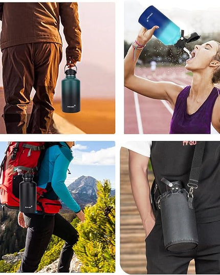 Water Bottle Insulated 32oz 40oz 64oz 128oz Straw Lid Spout Lid & 3 Lids, Leak Proof, Vacuum Insulated,Stainless Steel Water Bottle Wide Mouth for Sports, Gym or Office