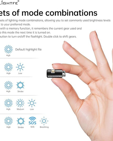 LIGHTFE E2 Mini Keychain Flashlight - Rechargeable USB Magnetic Charging, Compact & Bright LED Pocket Light for Emergencies, Camping, EDC, Everyday Carry
