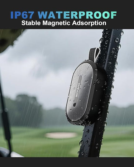 SOWO Wireless Portable Small Speaker, Ultra Magnetic Bluetooth Speaker for Golf Cart, Coverless IP67 Waterproof, 24 H Playtime, Pro Sound, Clip Hanging Design for Outdoor, Indoor - Black