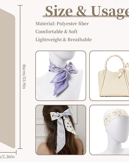 4 Pack Purse Scarf Handbags Skinny Twill Hair Scarves Narrow Neck Scarf Band Women Fashion Accessories Bag Charms