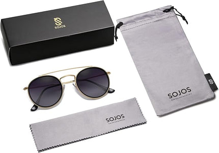 SOJOS Retro Vintage Round Polarized Sunglasses for Women Men Small Double Bridge Circle Sunnies SJ1104