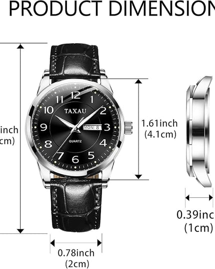 Men Dress Watch Waterproof Leather Watches for Men with Day Date Luxury Large Arabic Numerals Analog Quartz Classic Leather Watch Easy Read relojes para Hombres