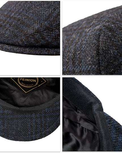 FEINION Men's Wool Tweed Newsboy Ivy Cap Gatsby Golf Flat Hat