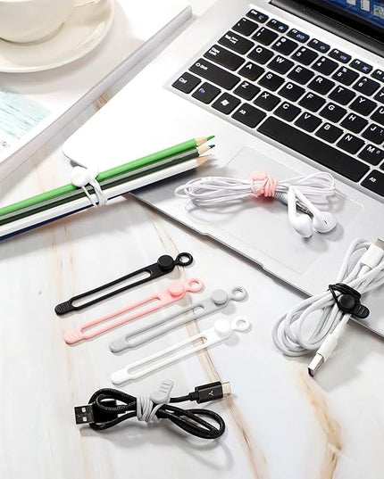 Nuanchu 40 Pcs Silicone Cable Ties Reusable Holder Adjustable Straps Multipurpose Charging Cable Organizer for Fastening Charging Cords Wires(4.17 Inch,Black, Gray)