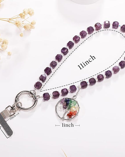 Beaded Phone Wrist Strap with Healing Crystal Tree of Life Cellphone Camera Charm Detachable Anti Theft Strap Lanyard Chain for Women Compatible with Sparkling Wristlet Phone Case Keys
