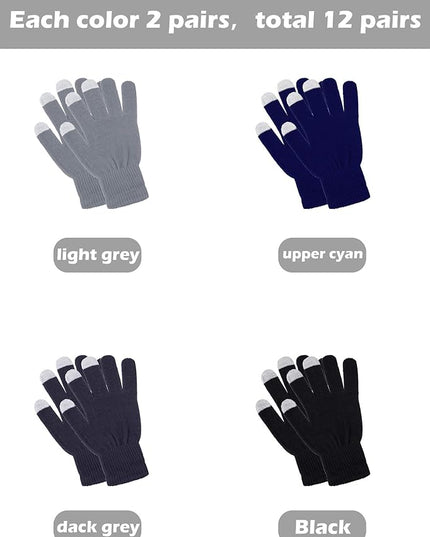 Pangda 12 Pairs Winter Touch Screen Gloves for Men Women Stretch Knitted Texting Gloves Warm Windproof Solid Color Mittens