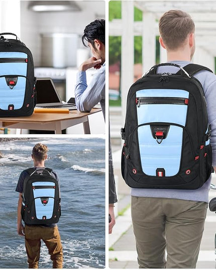 Z-MGKISS Big Backpack for Travel, 52L Large Anti-Theft Computer Backpack for Women Men, Heavy Duty Laptop Bag 17.3 Inch with USB Port, College Business Work Daypack, Lake Blue