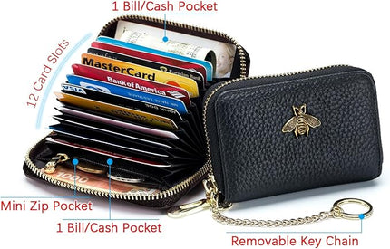 imeetu RFID Credit Card Holder, Small Leather Zipper Card Case Wallet for Women