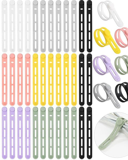 42 Pcs Silicone Cable Ties Reusable Cord Straps Multipurpose Elastic Cable Organizer for Bundling Fastening Earphone Phone Charger Home Office School(Multicolor,5.12 Inch)