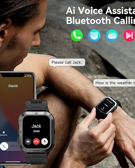 AMAZTIM Smart Watch, 60 Days Extra-Long Battery, 50M Waterproof, Rugged Military Bluetooth Call(Answer/Dial Calls), 1.85" Ultra Large HD Display, AI Voice Assistant, Compatible for Android and iOS