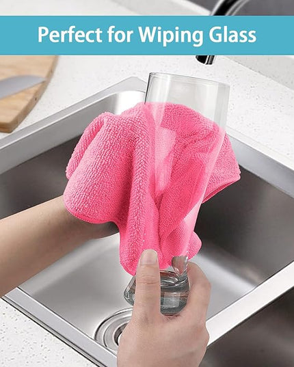 HOMEXCEL Pink Microfiber Cleaning Cloth, 8 Pack Cleaning Towels for Kitchen, Lint Free, Scratch-Free, Highly Absorbent, and Reusable Cleaning Rags for House, Window and Glass, Cars, 11.5 X11.5 inch